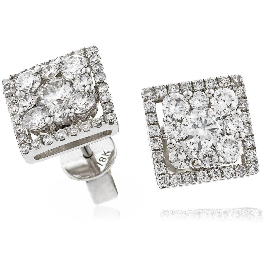 Diamond Cluster Halo Earrings 1.50ct F VS Quality in 18k White Gold - David Ashley