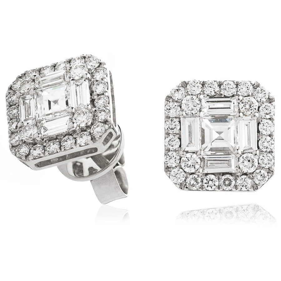 Diamond Cluster Halo Earrings 1.55ct F VS Quality in 18k White Gold - David Ashley