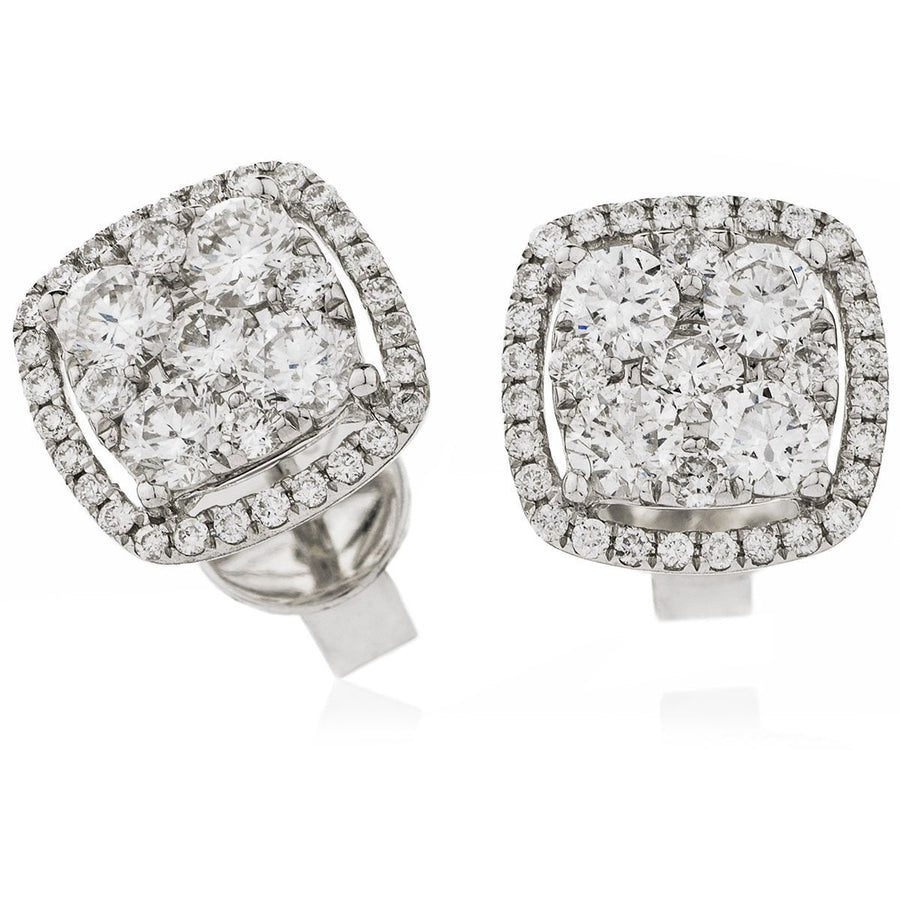 Diamond Cluster Halo Earrings 1.60ct F VS Quality in 18k White Gold - David Ashley