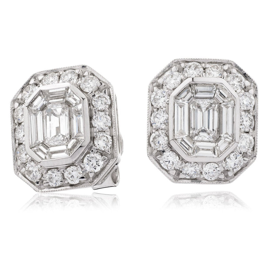Diamond Cluster Halo Earrings 1.70ct F VS Quality in 18k White Gold - David Ashley