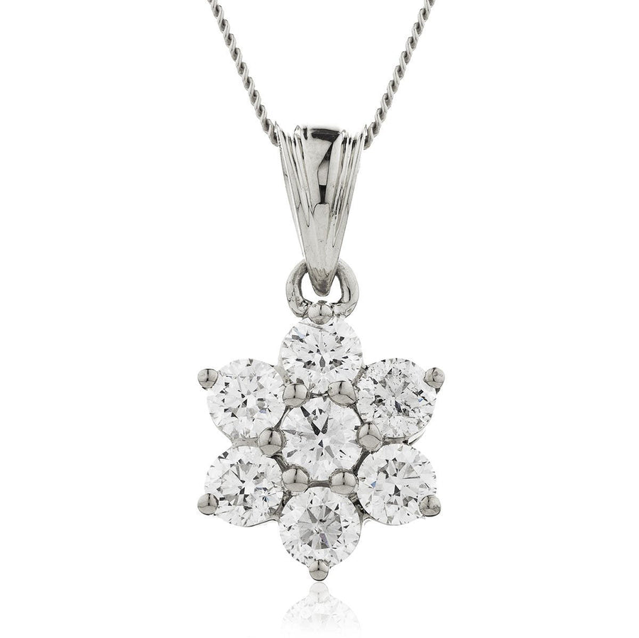 Diamond Cluster Pendant Necklace 0.25ct G SI Quality in 9k White Gold - David Ashley