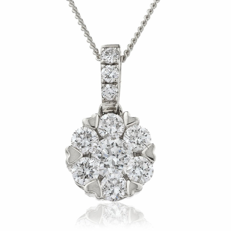 Diamond Cluster Pendant Necklace 0.35ct F VS Quality in 18k White Gold - David Ashley