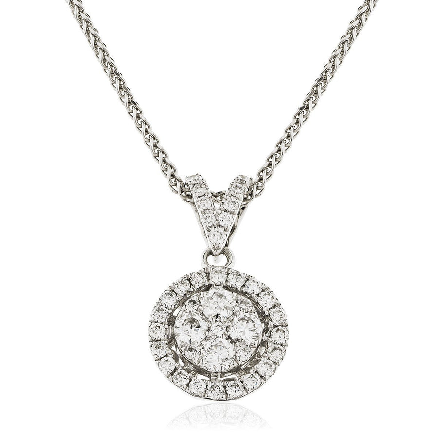 Diamond Cluster Pendant Necklace 0.40ct F VS Quality in 18k White Gold - David Ashley