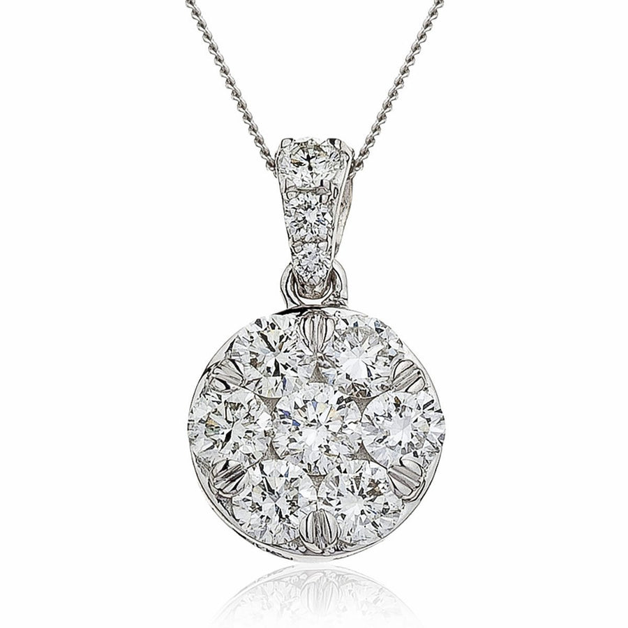 Diamond Cluster Pendant Necklace 0.50ct F VS Quality in 18k White Gold - David Ashley