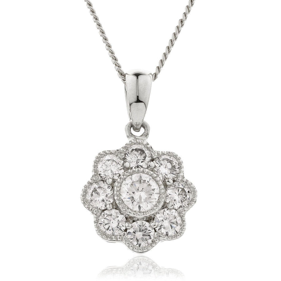 Diamond Cluster Pendant Necklace 0.50ct F VS Quality in 18k White Gold - David Ashley