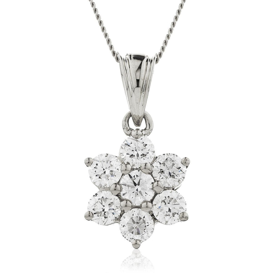 Diamond Cluster Pendant Necklace 0.50ct F VS Quality in 18k White Gold - David Ashley