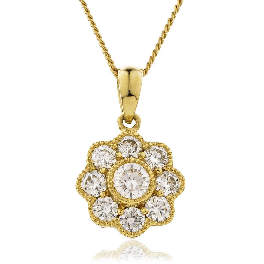 Diamond Cluster Pendant Necklace 0.50ct F VS Quality in 18k Yellow Gold - David Ashley