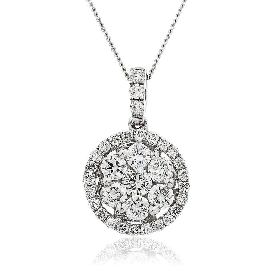 Diamond Cluster Pendant Necklace 0.60ct F VS Quality in 18k White Gold - David Ashley