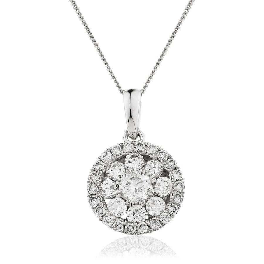 Diamond Cluster Pendant Necklace 0.70ct F VS Quality in 18k White Gold - David Ashley