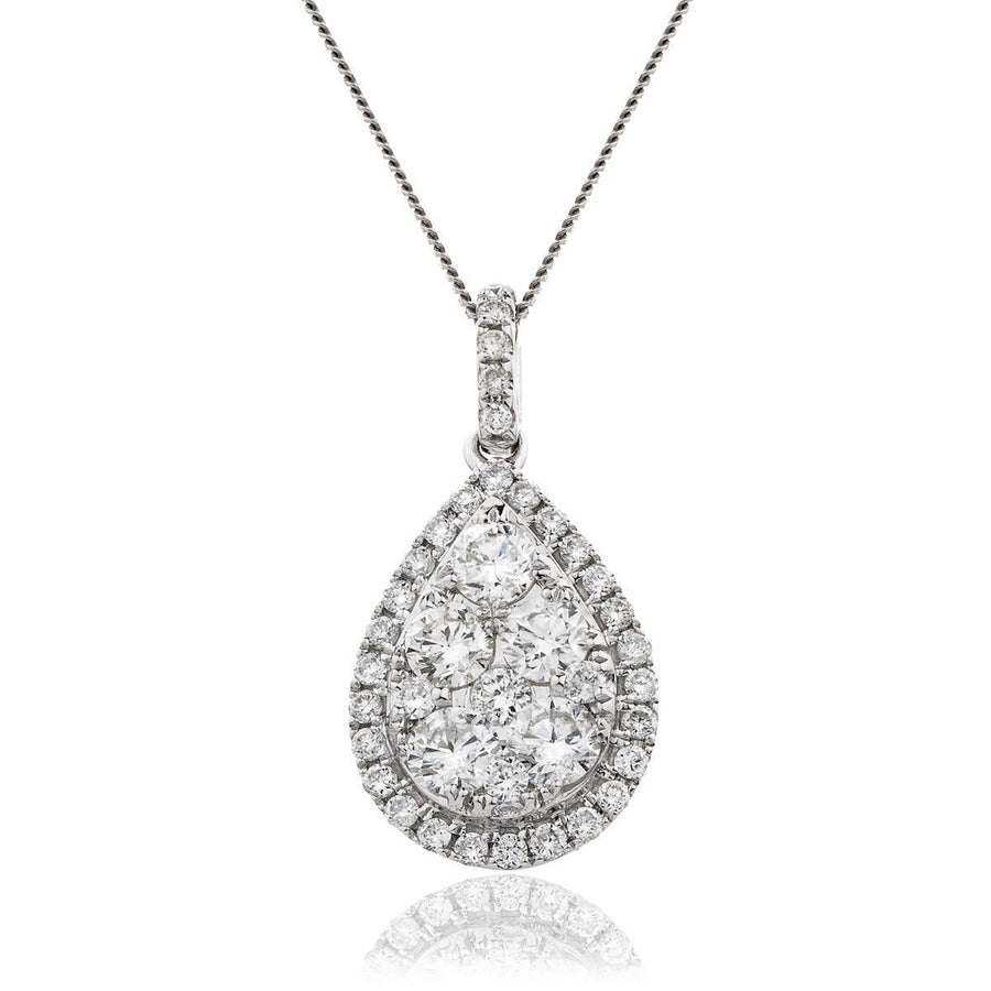 Diamond Cluster Pendant Necklace 0.70ct F VS Quality in 18k White Gold - David Ashley
