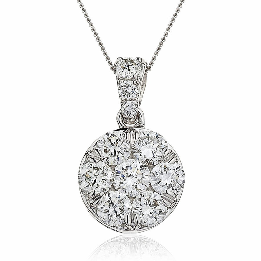 Diamond Cluster Pendant Necklace 0.75ct F VS Quality in 18k White Gold - David Ashley