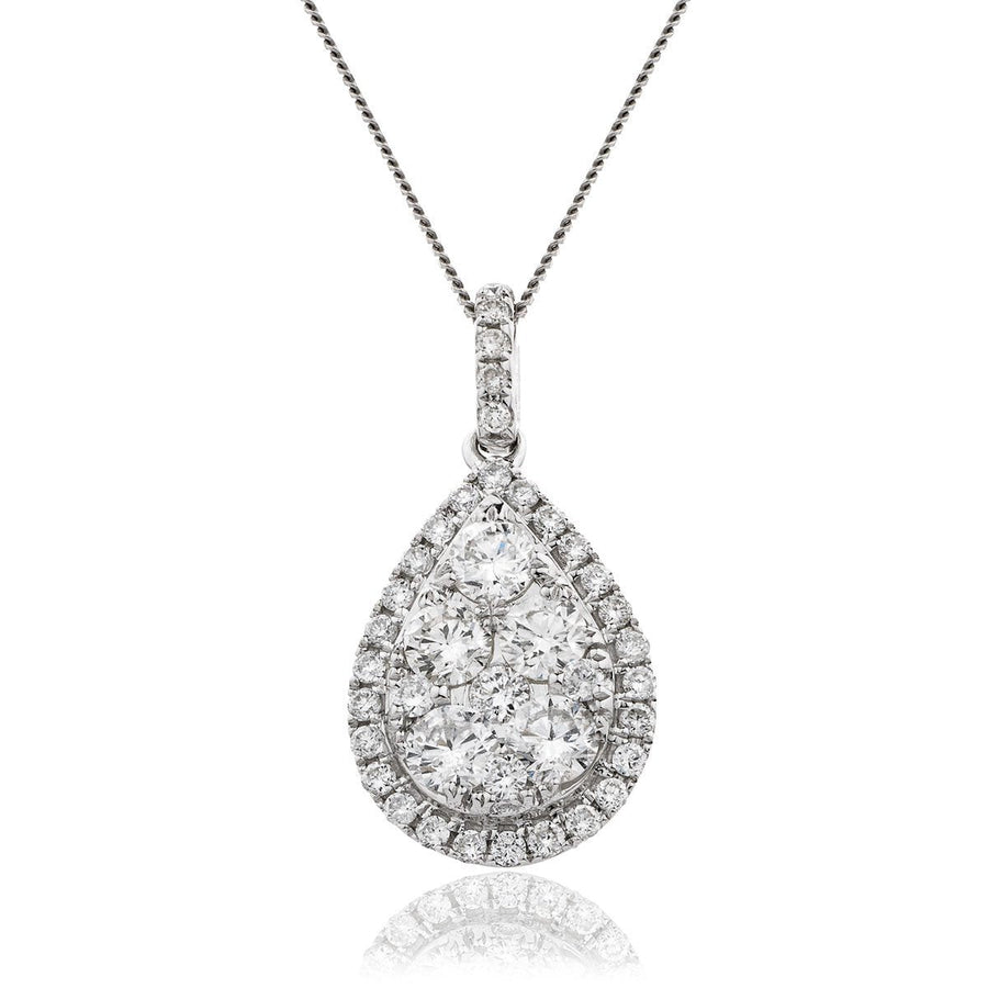Diamond Cluster Pendant Necklace 0.75ct F VS Quality in 18k White Gold - David Ashley