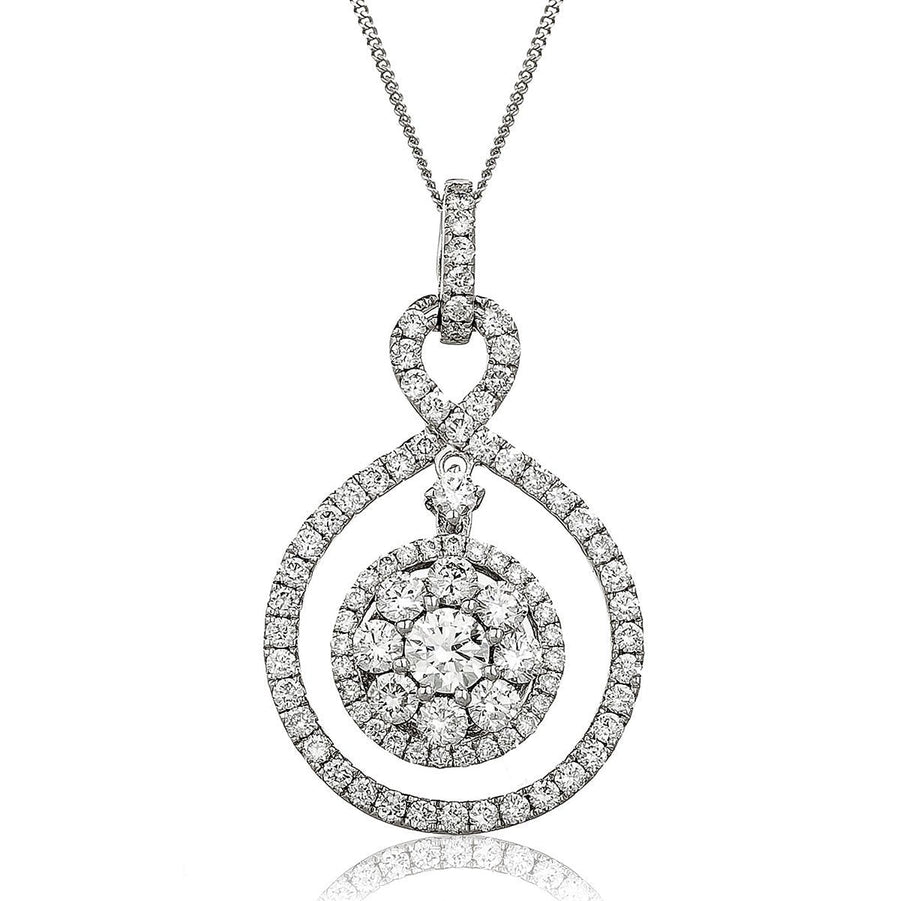 Diamond Cluster Pendant Necklace 0.75ct F VS Quality in 18k White Gold - David Ashley