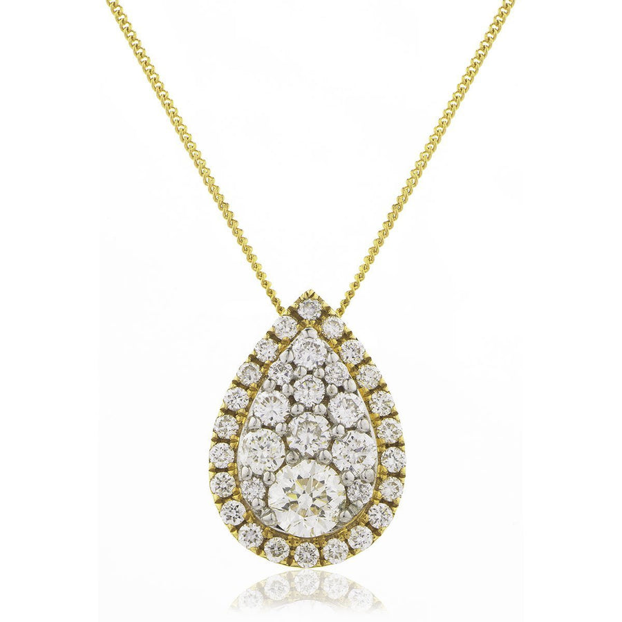 Diamond Cluster Pendant Necklace 0.80ct F VS Quality in 18k Yellow Gold - David Ashley