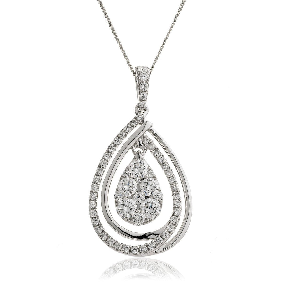 Diamond Cluster Pendant Necklace 0.90ct F VS Quality in 18k White Gold - David Ashley