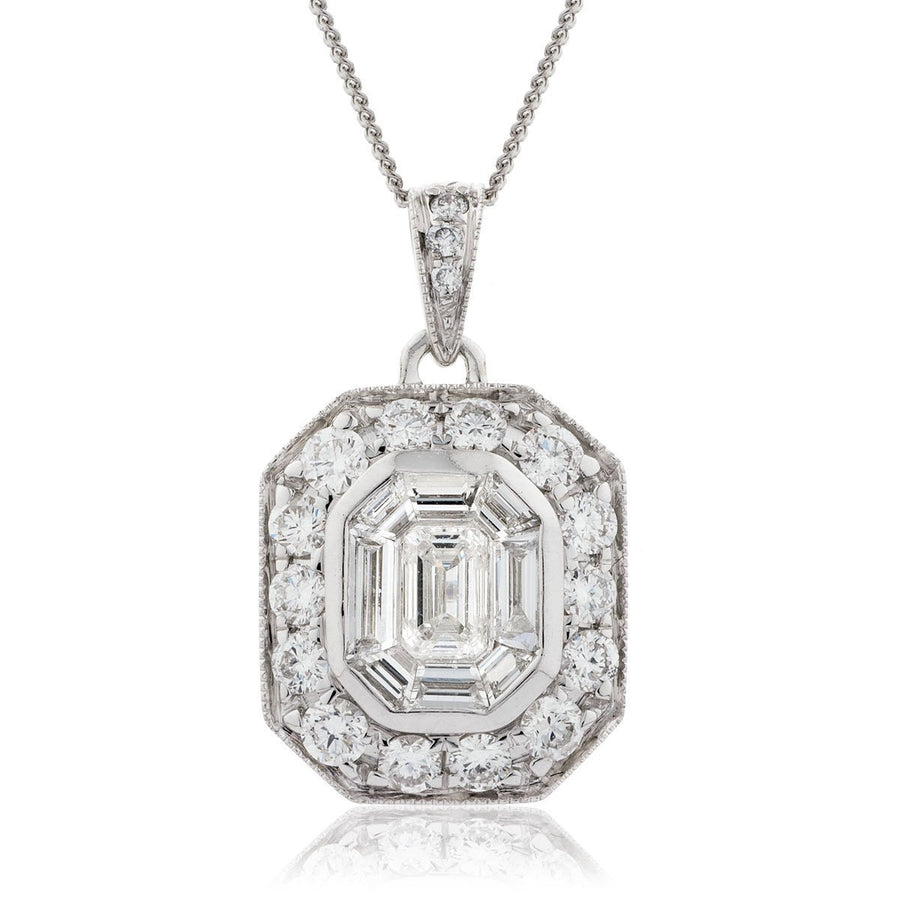 Diamond Cluster Pendant Necklace 1.00ct F VS Quality in 18k White Gold - David Ashley