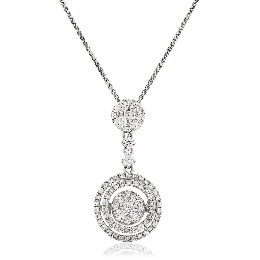 Diamond Cluster Pendant Necklace 1.10ct F VS Quality in 18k White Gold - David Ashley