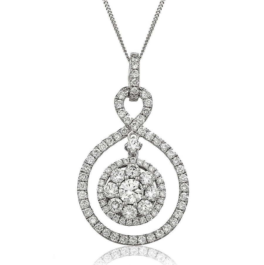 Diamond Cluster Pendant Necklace 1.15ct F VS Quality in 18k White Gold - David Ashley