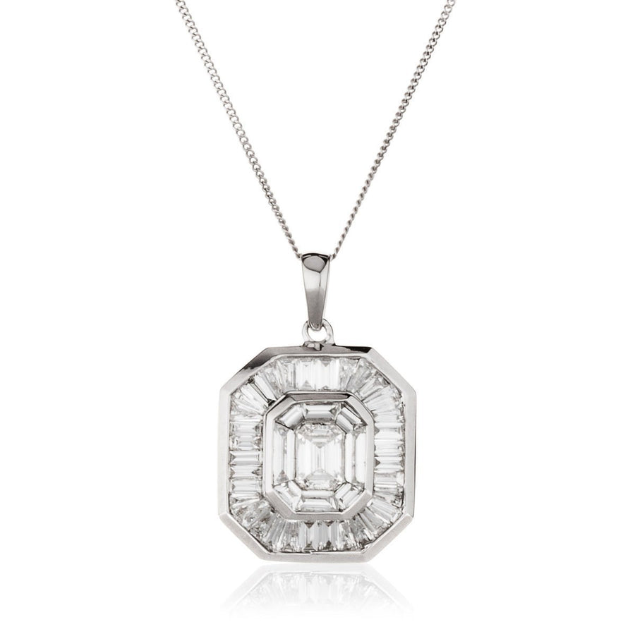 Diamond Cluster Pendant Necklace 1.30ct F VS Quality in 18k White Gold - David Ashley