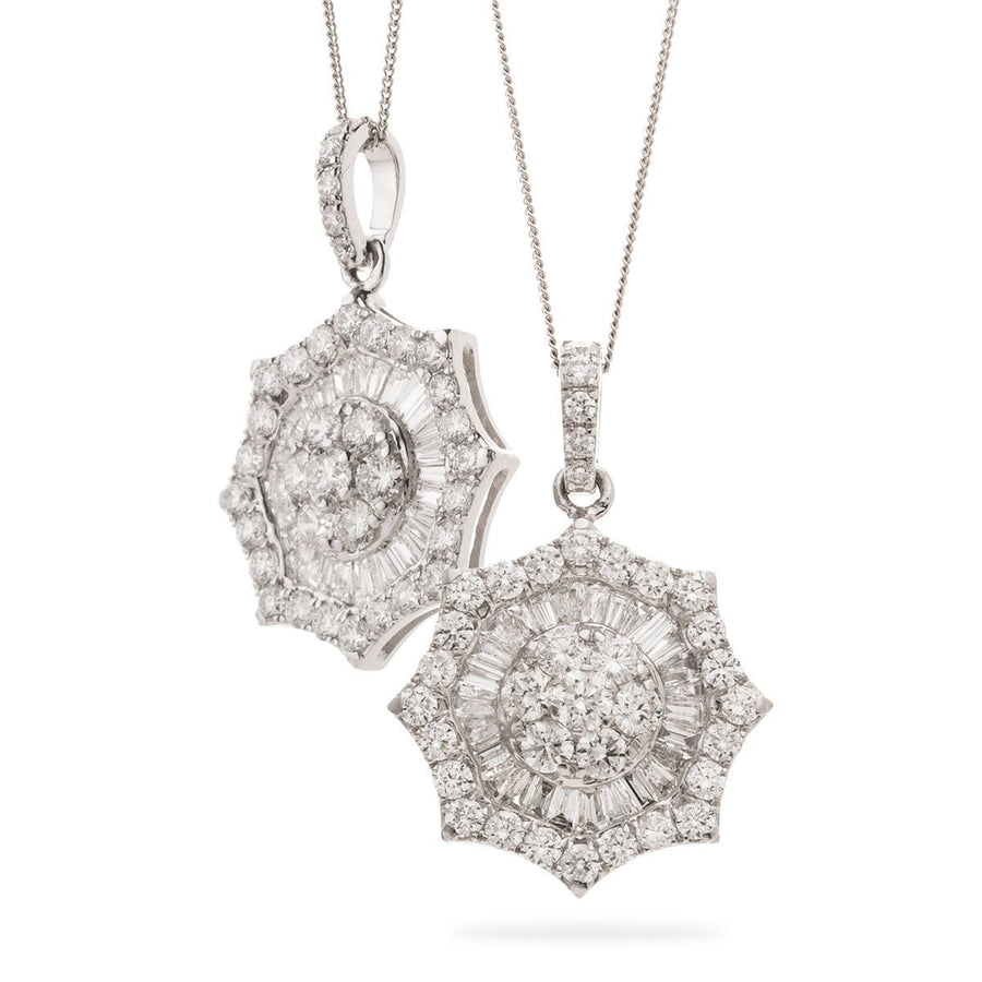 Diamond Cluster Pendant Necklace 1.80ct F VS Quality in 18k White Gold - David Ashley