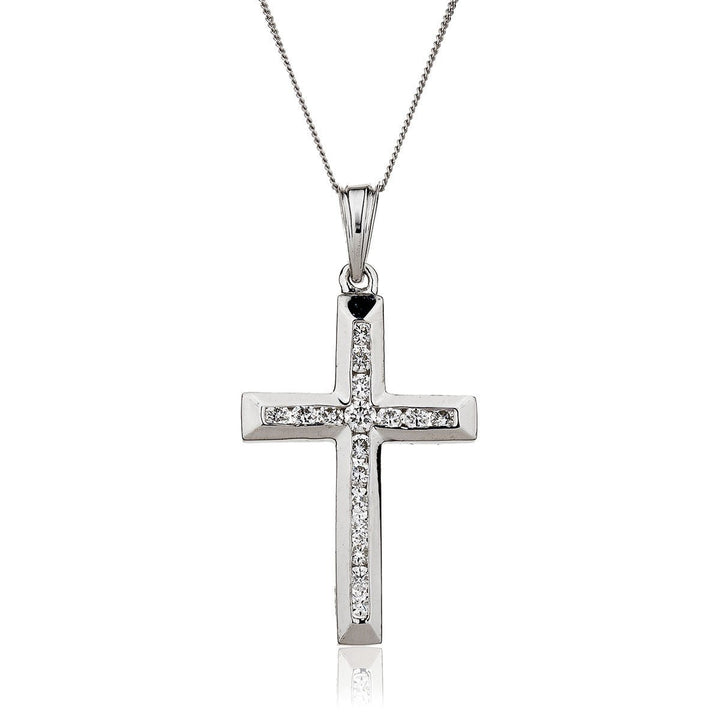 Diamond Cross Pendant Necklace 0.11ct G SI Quality in 9k White Gold - David Ashley
