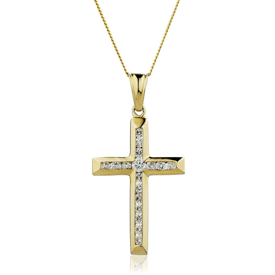 Diamond Cross Pendant Necklace 1.00ct G SI Quality in 18k Yellow Gold - David Ashley