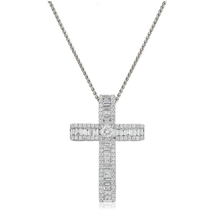 Diamond Cross Pendant Necklace 1.10ct F VS Quality in 18k White Gold - David Ashley
