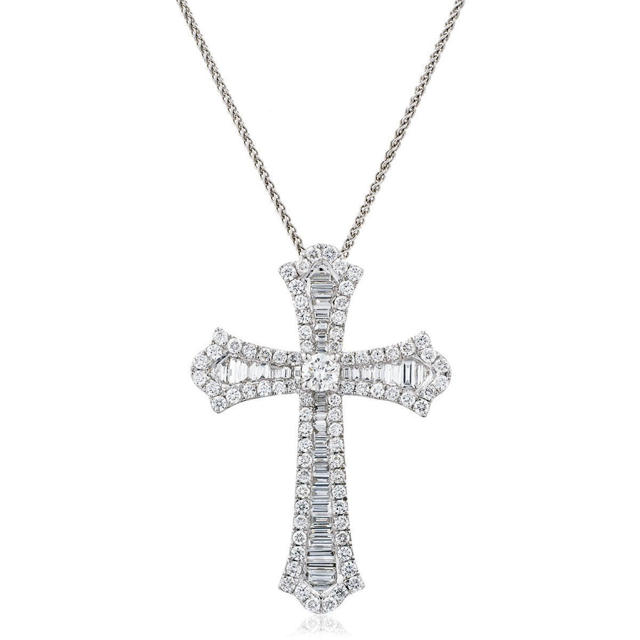 Diamond Cross Pendant Necklace 2.00ct G SI Quality in 18k White Gold - David Ashley