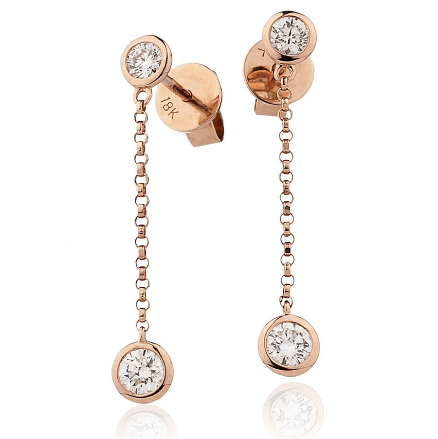Diamond Drop Earrings 0.55ct F VS Quality in 18k Rose Gold - David Ashley
