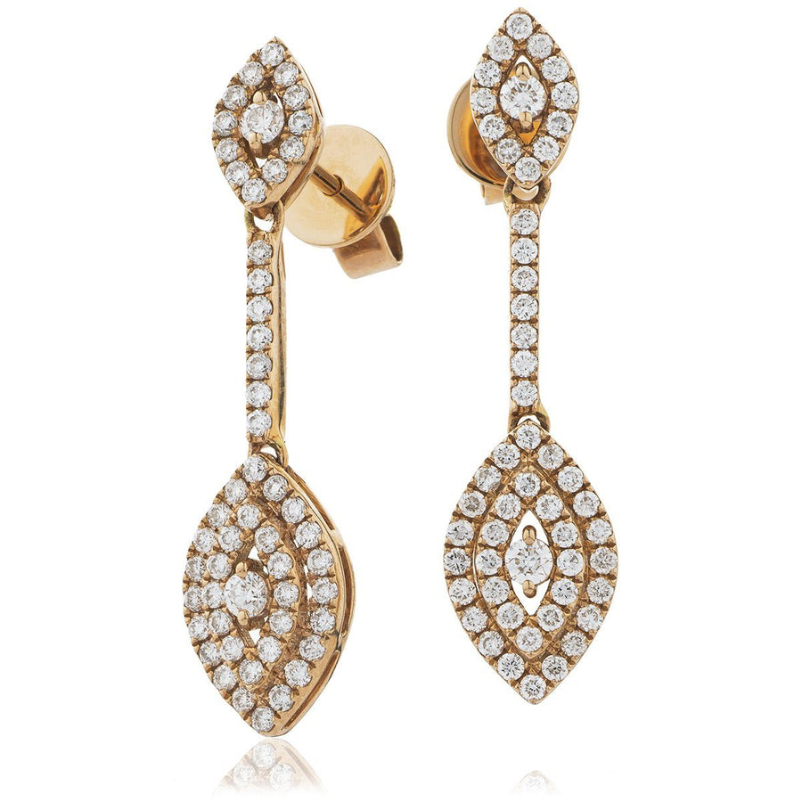 Diamond Drop Earrings 0.80ct F VS Quality in 18k Rose Gold - David Ashley