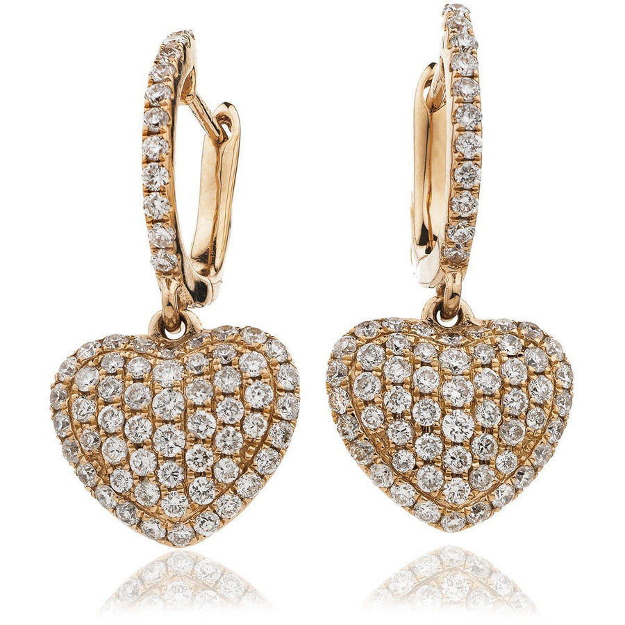 Diamond Drop Earrings 0.90ct F VS Quality in 18k Rose Gold - David Ashley