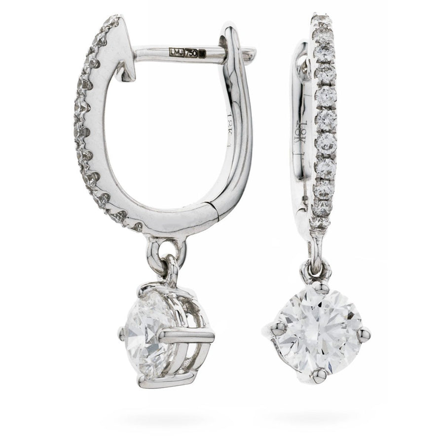 Diamond Drop Earrings 0.95ct F VS Quality in 18k White Gold - David Ashley