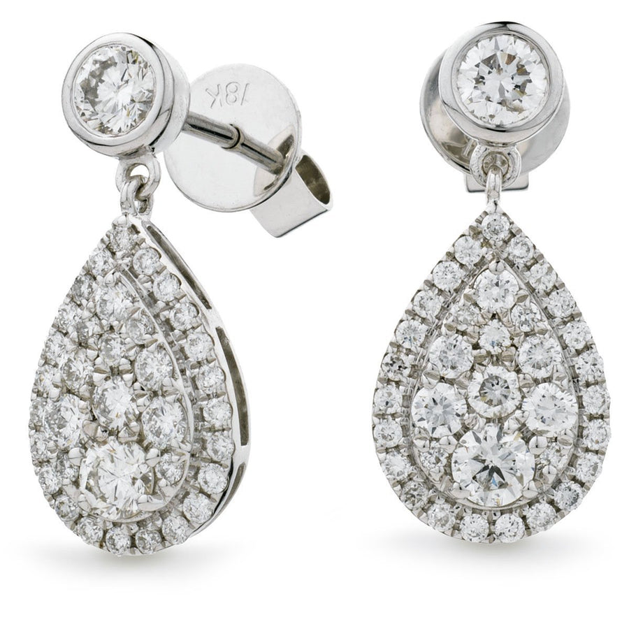 Diamond Drop Earrings 1.00ct F VS Quality in 18k White Gold - David Ashley