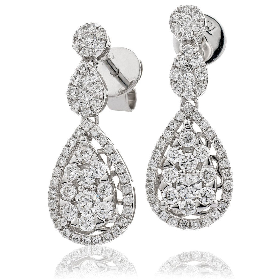 Diamond Drop Earrings 1.00ct F VS Quality in 18k White Gold - David Ashley