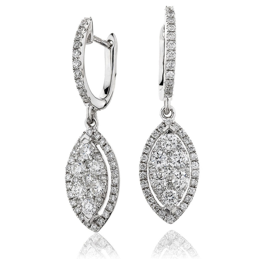 Diamond Drop Earrings 1.00ct F VS Quality in 18k White Gold - David Ashley