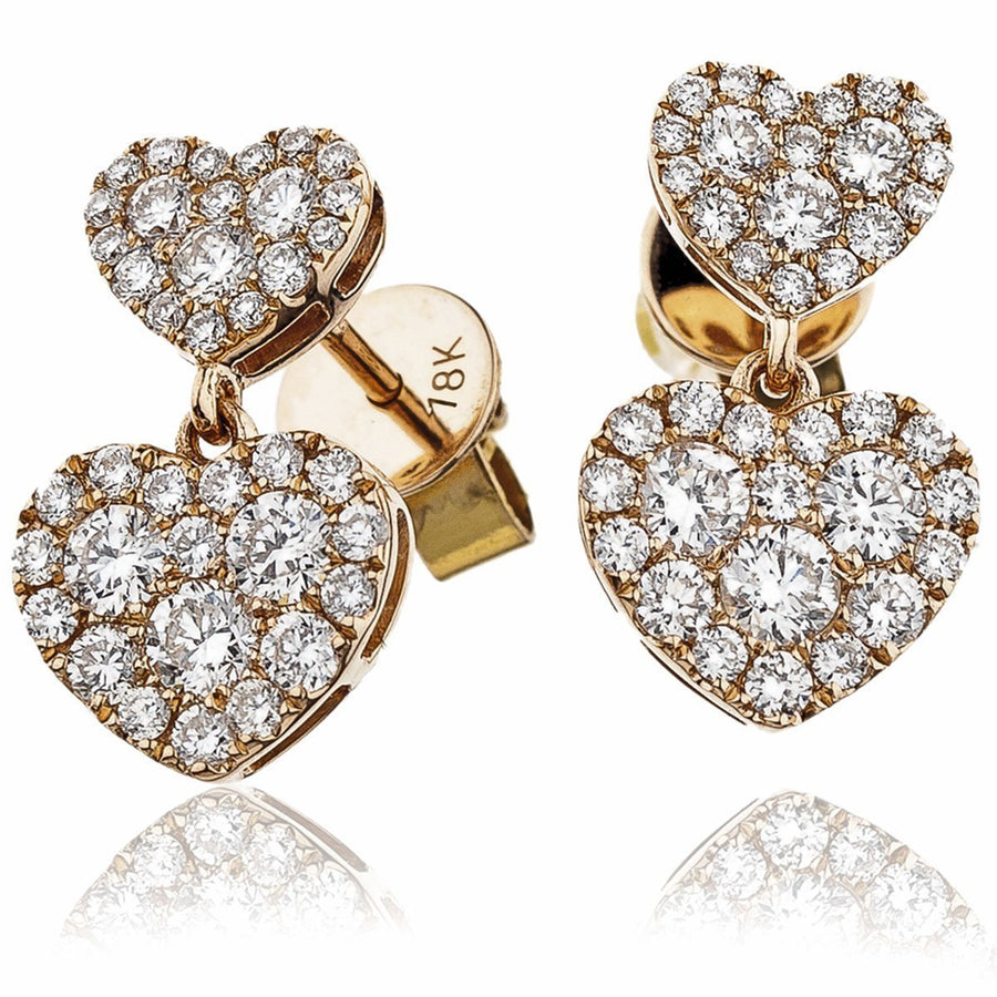 Diamond Drop Earrings 1.05ct F VS Quality in 18k Rose Gold - David Ashley