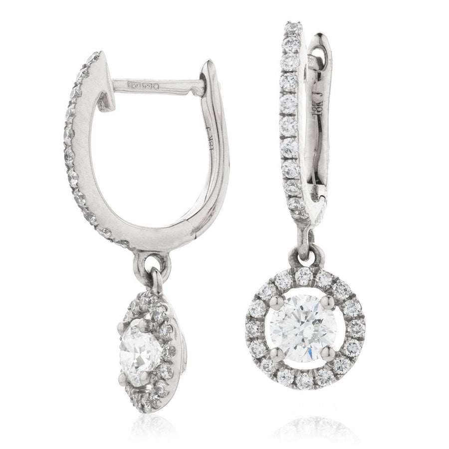 Diamond Drop Earrings 1.05ct F VS Quality in 18k White Gold - David Ashley