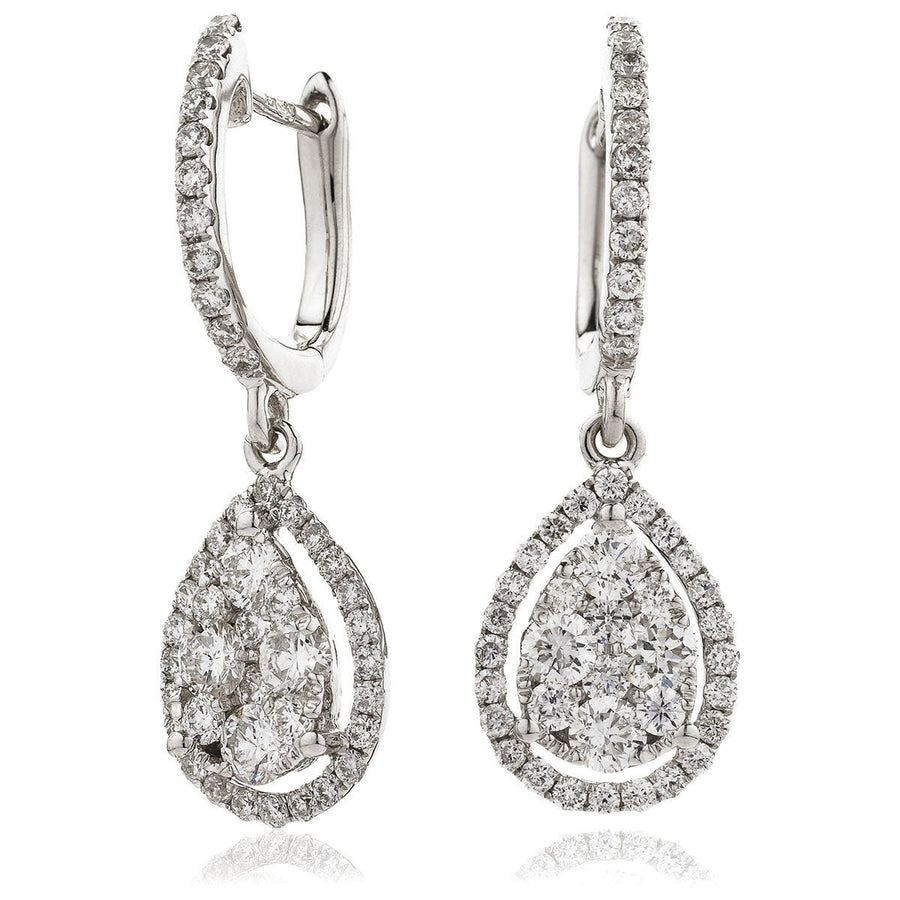 Diamond Drop Earrings 1.05ct F VS Quality in 18k White Gold - David Ashley