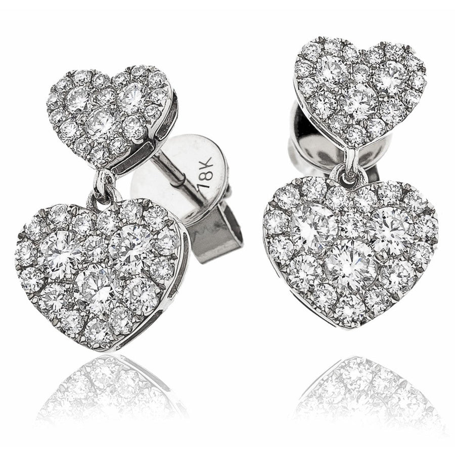 Diamond Drop Earrings 1.05ct F VS Quality in 18k White Gold - David Ashley