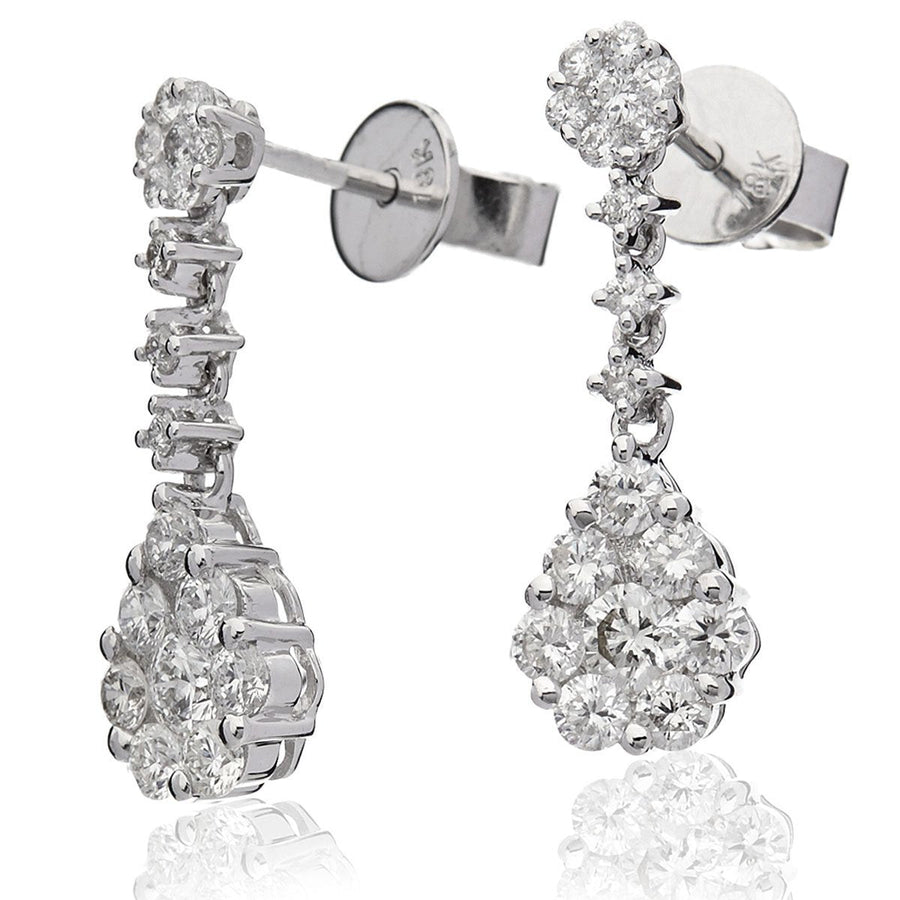 Diamond Drop Earrings 1.10ct F VS Quality in 18k White Gold - David Ashley