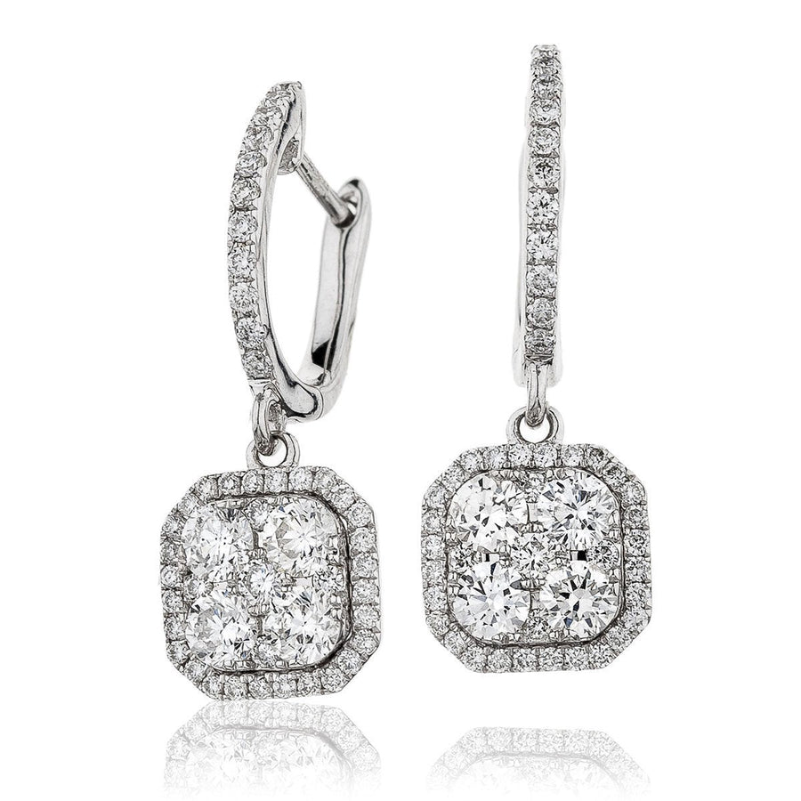 Diamond Drop Earrings 1.10ct F VS Quality in 18k White Gold - David Ashley