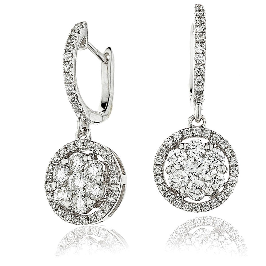 Diamond Drop Earrings 1.15ct F VS Quality in 18k White Gold - David Ashley