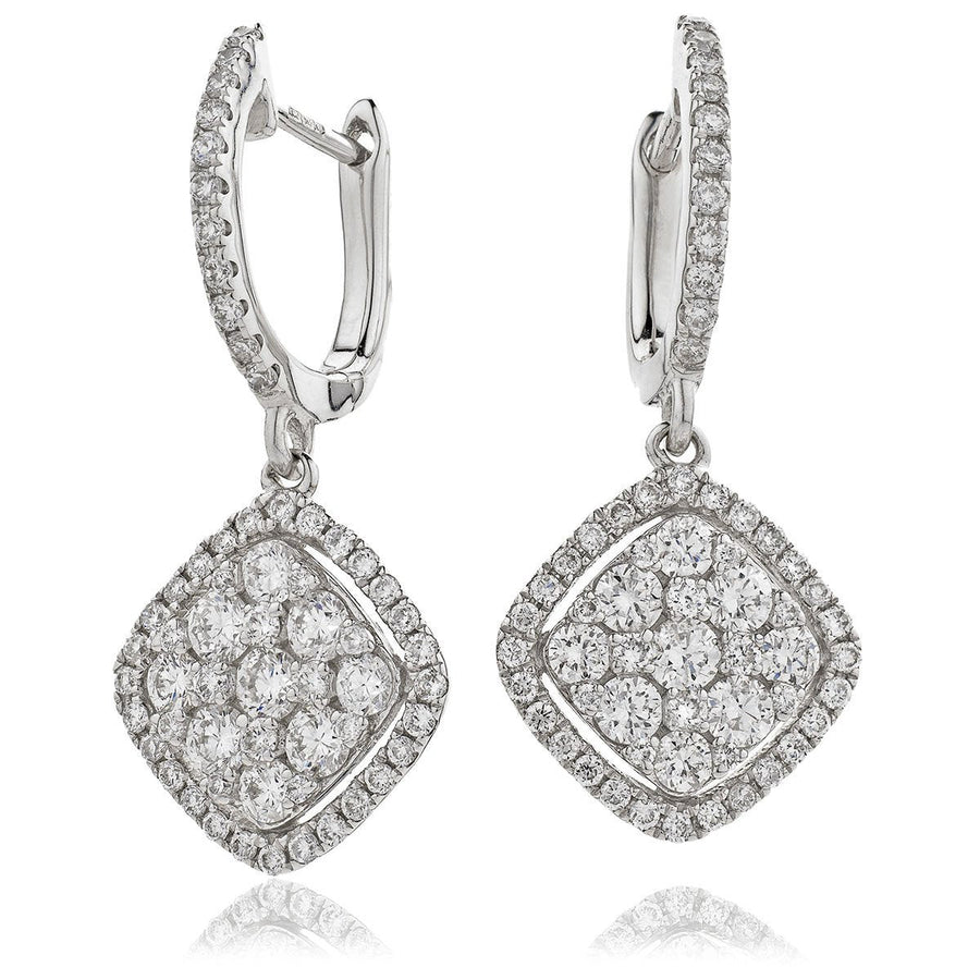 Diamond Drop Earrings 1.15ct F VS Quality in 18k White Gold - David Ashley
