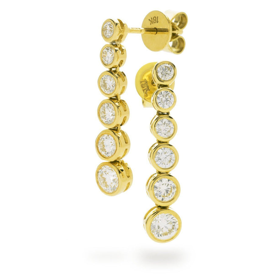 Diamond Drop Earrings 1.20ct F VS Quality in 18k Yellow Gold - David Ashley