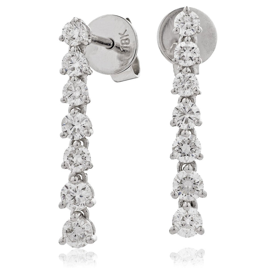 Diamond Drop Earrings 1.25ct F VS Quality in 18k White Gold - David Ashley