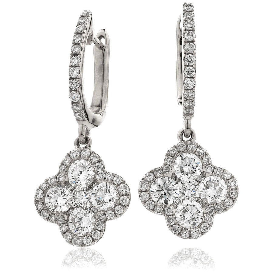 Diamond Drop Earrings 1.35ct F VS Quality in 18k White Gold - David Ashley