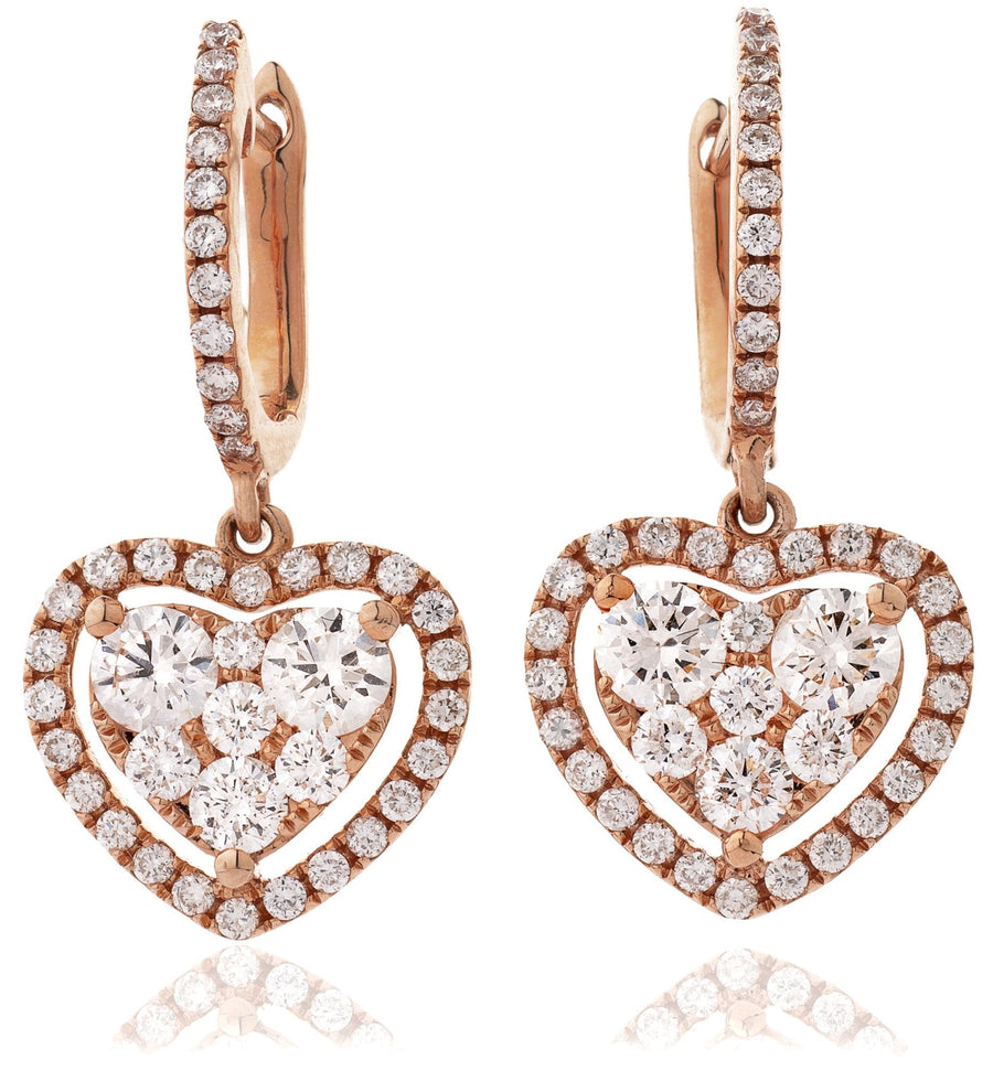 Diamond Drop Earrings 1.40ct F VS Quality in 18k Rose Gold - David Ashley