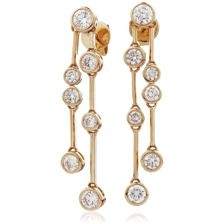 Diamond Drop Earrings 1.40ct F VS Quality in 18k Rose Gold - David Ashley