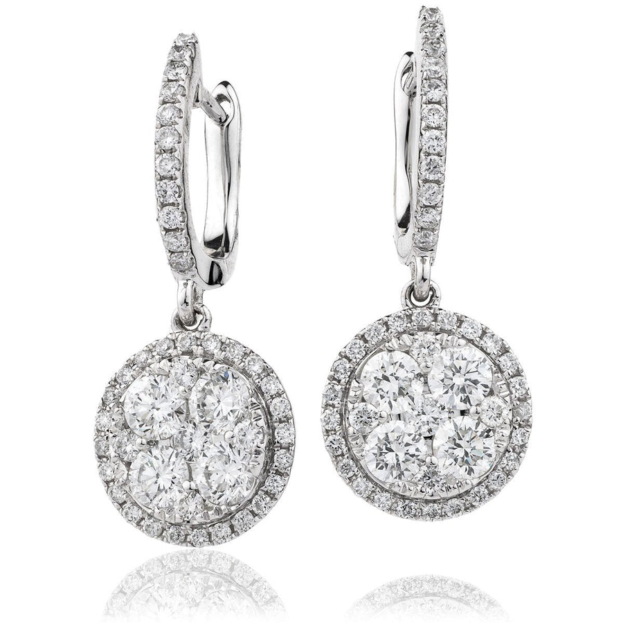Diamond Drop Earrings 1.40ct F VS Quality in 18k White Gold - David Ashley