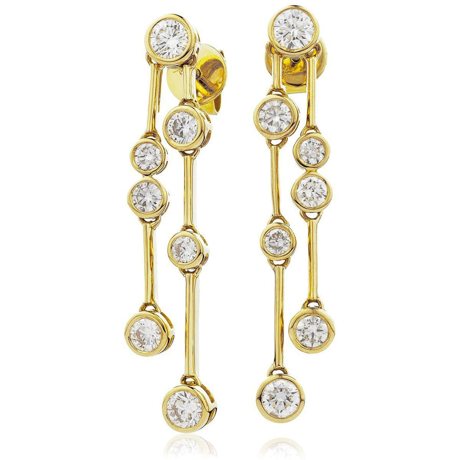 Diamond Drop Earrings 1.40ct F VS Quality in 18k Yellow Gold - David Ashley